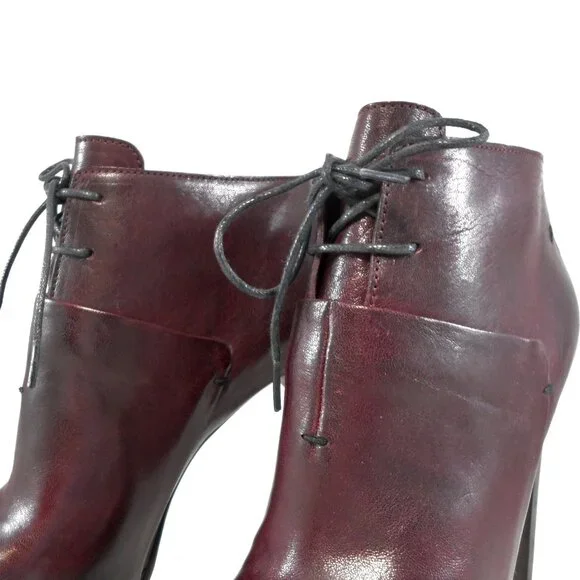 NIB$995 CoSTUME NATIONAL LACED LEATHER ANKLE BOOTS PLATFORM BACK ZIP HEELS 39.5
